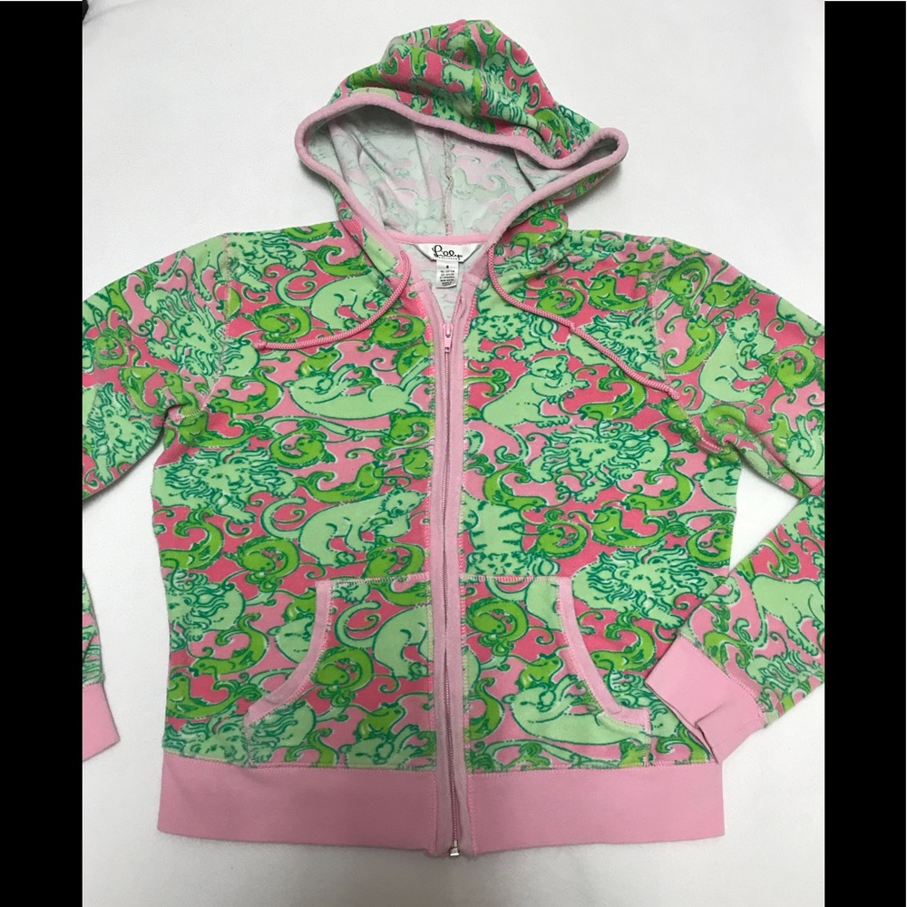 Lilly Pulitzer pink and green terry zip up hoodie